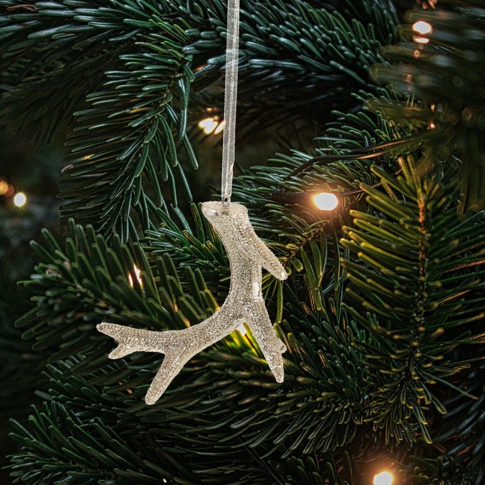 Rustic White Roses Rustic Rose Gold Resin Antler Decor Reusable Christmas Tree Hanging ...