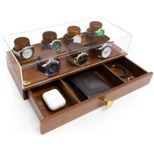 Watch Display Case for Men Wooden Stand 2-Tier Box for with Drawer Collection