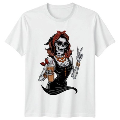 Herbst Skelett Mädchen Kaffeetrinker Damen T-Shirt Pumpkin Spice Halloween Geschenk