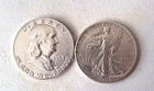 1953-S 50C Franklin Half Dollar & 1945 Walking Half Both Nearly Uncirculated