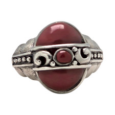 ORNATE STERLING SILVER SCROLLWORK RED CORAL SIZE 7.5 RING 6.6GR 1642