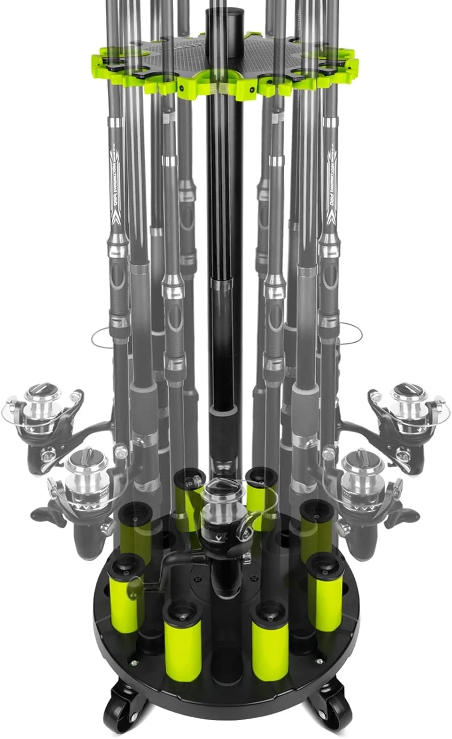 Fishing Rod Holder for Garage, Rod Rack Holds Up to 20 Rods with Rolling Wheels