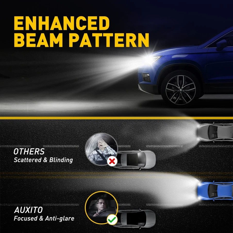 4pcs AUXITO Combo White LED Headlight Kit 9005 H11 Bulbs High + Low Beam CANBUS - Imagem 3 de 4