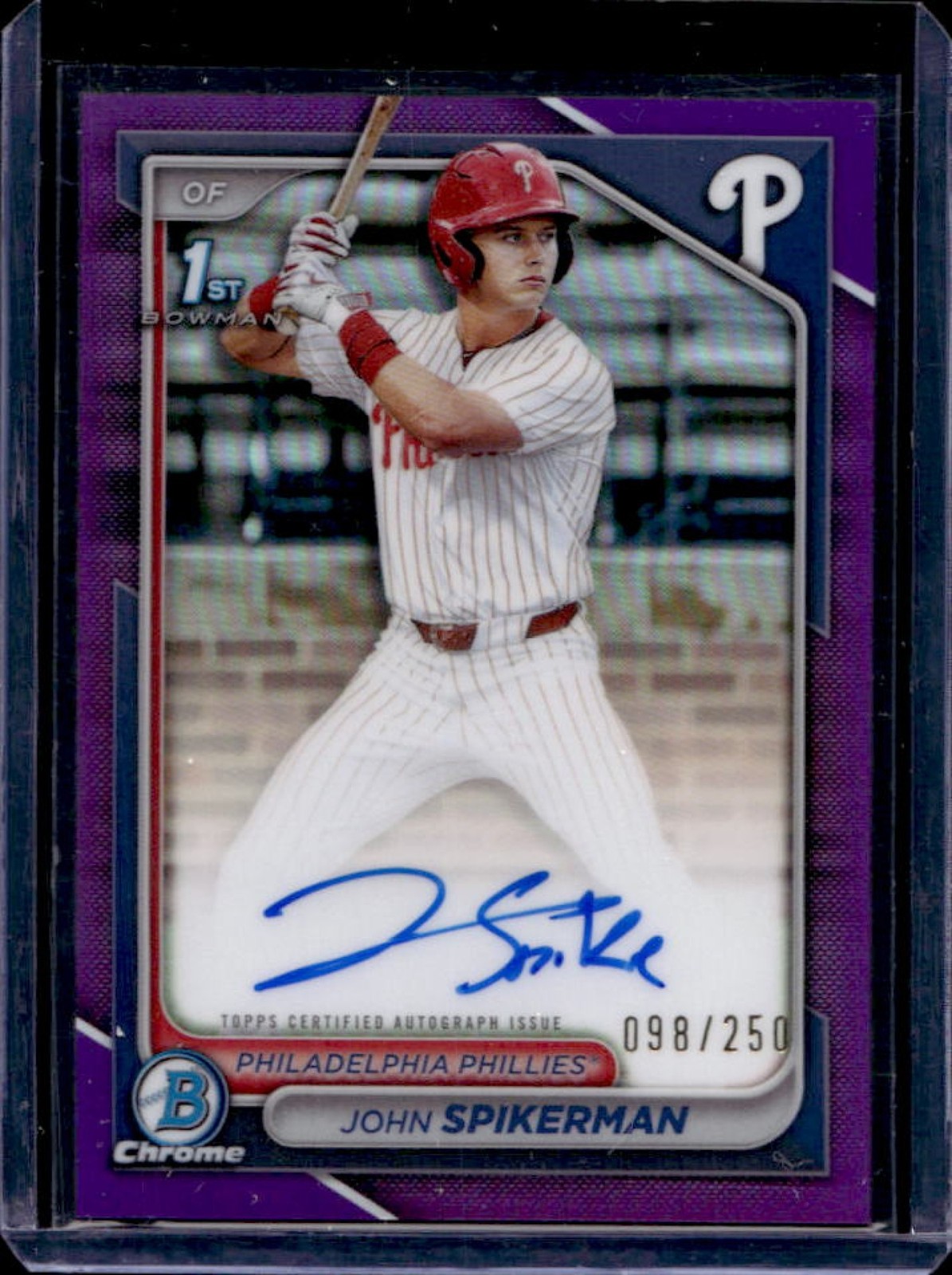 2024 Bowman Draft John Spikerman Chrome Auto Purple Refractor 1st #/250 Phillies