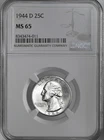 1944-D  25C WASHINGTON SILVER QUARTER "DENVER MINT" NGC MS65 #8343474-011