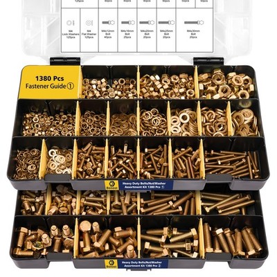 Bonost 1380pcs Nuts and Bolts Assortment Kit, Zinc M4, M5, M6, M8, Gold