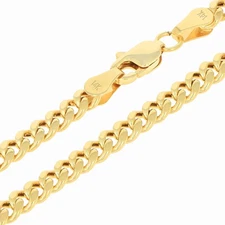 14K Yellow Gold 4mm Miami Cuban Lightweight Chain Necklace Men Women 16"-30"