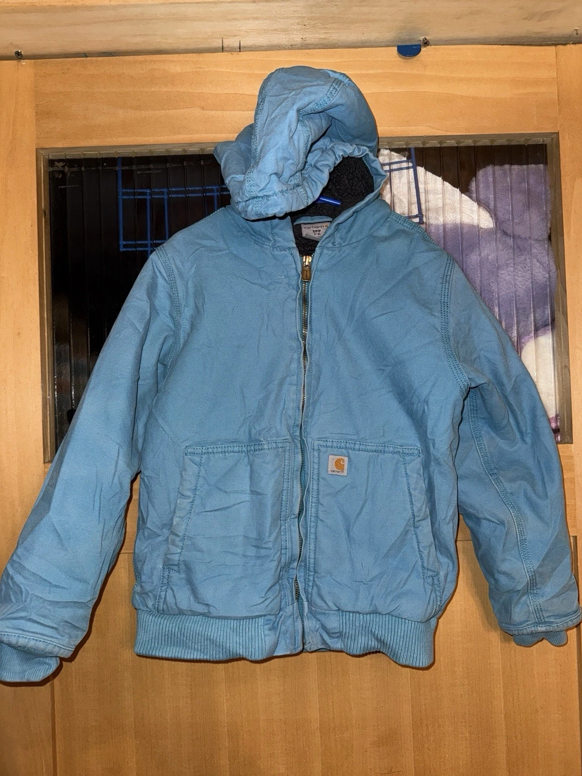 Carhartt Jacket Youth Size Medium 7-8 Rare Light Blue Sherpa Lining