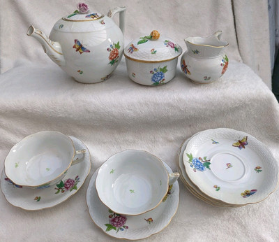 Seltenes Herend Ungarn Porzellan Teeservice handbemalt Rothschild Schmetterling & Blumen