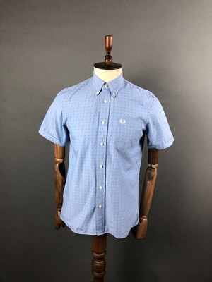 Fred Perry Men's Shirt Size M Blue Cotton Patterned Short Sleeve