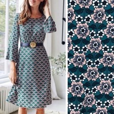 Boden Celia Retro Green Pink Floral Bell Sleeve Flare Dress 4