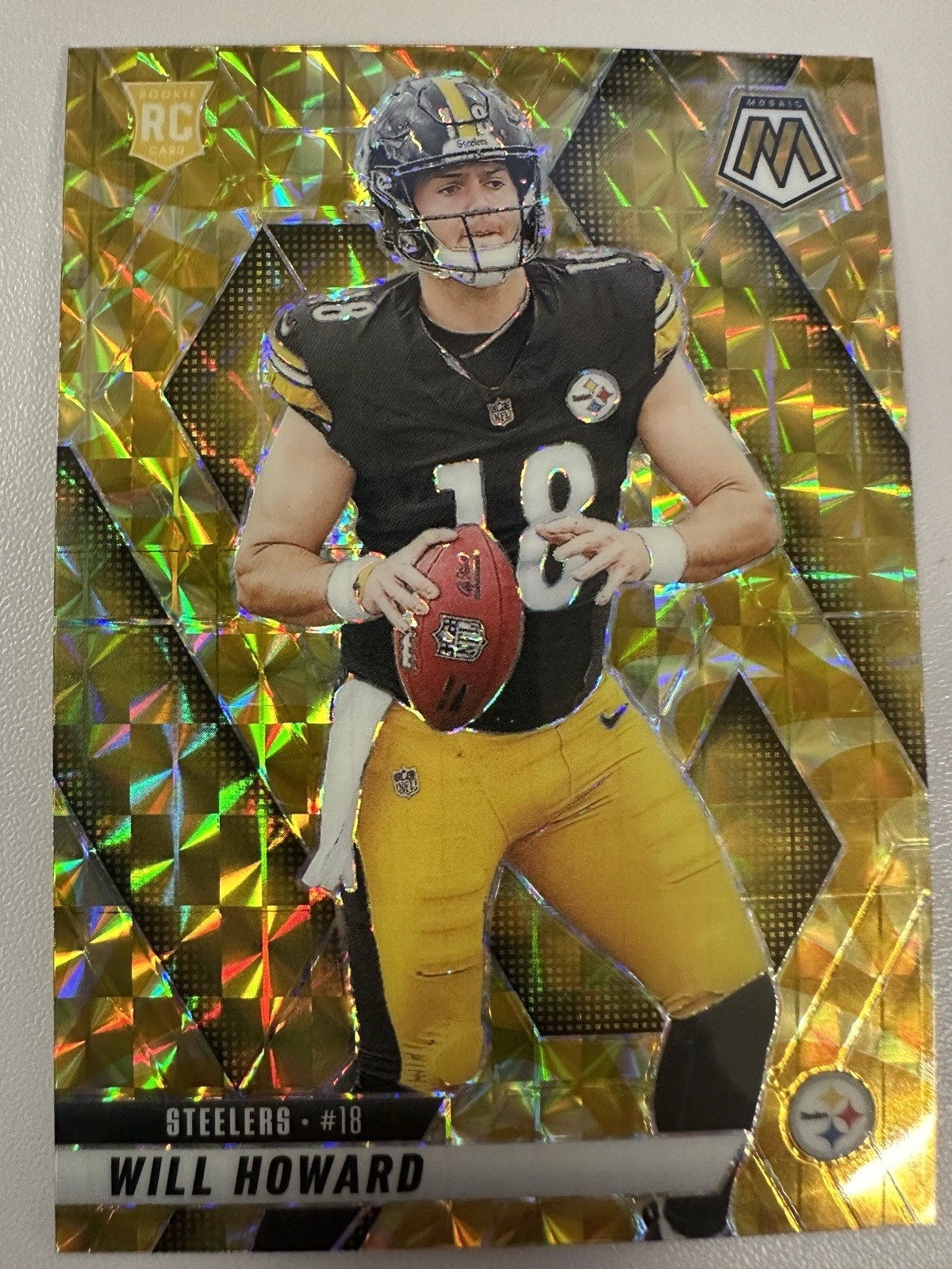 2025 Mosaic Will Howard RC #318 Reactive Yellow Prizm Steelers Color Match