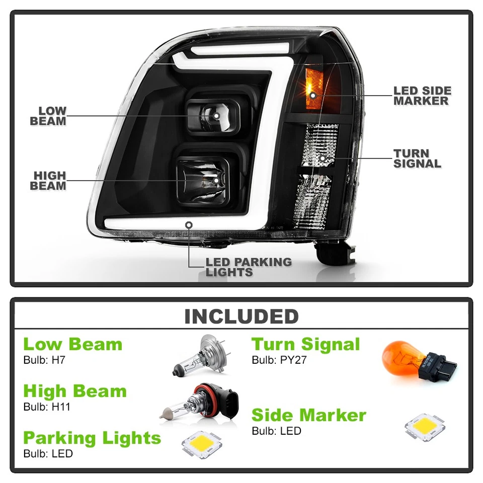 Par de faros proyectores de doble tubo LED negro para GMC Yukon 2007-2013 Foto 4 de 4