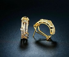 2 Ct Round Cut White Huggie Hoop Earring Moissanite 14K Yellow Gold Plated