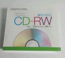 5 Pack MEMOREX Ultra Speed CD-RW 16x-24x 700Mb 80 Minute Rewritable NEW