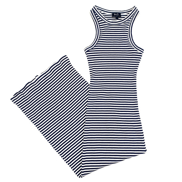 Striped Bodycon Dress Size S Long Midi Stretchy Pullover Sleeveless White Black