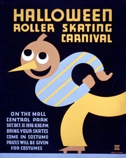 POSTER HALLOWEEN ROLLER SKATING CARNIVAL COSTUME USA VINTAGE REPRO FREE S/H