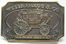 1973 Wells Fargo  Co Since 1852 Official Solid Brass Belt BuckleVintage D9