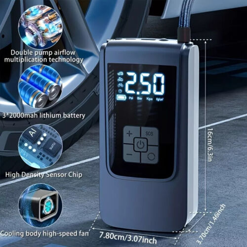 UK Car Tyre Inflator Cordless Digital USB Rechargeable Tire Air Compressor Pump - Picture 6 of 14