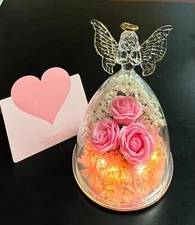 Mothers Day Mom Gift for her, Preserved Real Flower Rose in Large Glass Angel...
