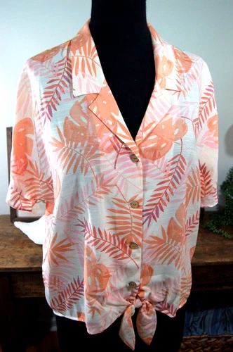LAUREN CONRAD Button Down, Tie Bottom XL Top Tropical NEW