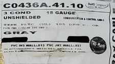 Carol C0436A 18/3C PLTC Power Limited Tray Cable UV Resistant 105C/300V /50ft
