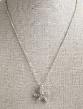 Clear Crystal Pave Silver Plated Starfish Pendant Necklace 18" Lobster Clasp