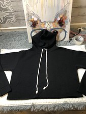 Wild Fable Solid Black Cropped Hoodie Sweatshirt drawstring Women's XS NEW