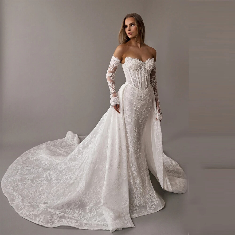 Lace Fishtail Wedding Dress with Detachable Train Sweetheart Slim Bridal Gowns | eBay Lace Fishtail Wedding Dress with Detachable Train Sweetheart Slim Bridal Gowns | eBay