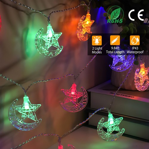 Ramadan Star Moon Crescent String Lights Battery Powered Warm Light Xmas Decor - Picture 2 of 13