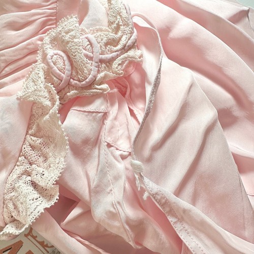 1940s Vintage Pink Rayon Maxi Nightgown - Coquette Goddess Glow Size L - Picture 11 of 11