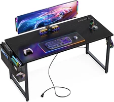 Small Desk with Power Outlets and USB Port Computer Desk for Home Office Gaming