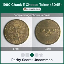 1990 Chuck E Cheese Token Showbiz Pizza Variation (304B) Brass 25mm Uncommon