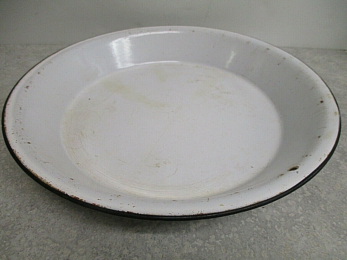 Vintage Enamelware Enamelware Pie Pan Vintage White Black Rim