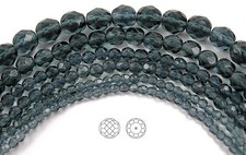 Czech Fire Polished Round Faceted Beads in Montana color 16  strand, silvery blue