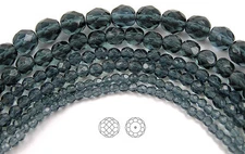 Czech Fire Polished Round Faceted Beads in Montana color 16”strand, silvery blue