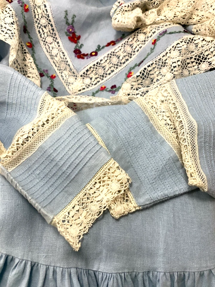 Vestido Heirloom Prairie (36" Busto) Largo Completo Bordado Encaje Volantes CottageCore Foto 3 de 4