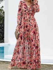 Frill Printed V-Neck Flounce Sleeve Dress S,M,L,XL