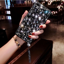 Women Rhinestone Bling Glitter Diamond Rubber Back Hard Case Cover For iPhone