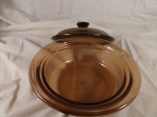 Corning Visions Amber Casserole Dish with Lid Cooking Ribbed Round V-30-B 24oz - Picture 3 of 7