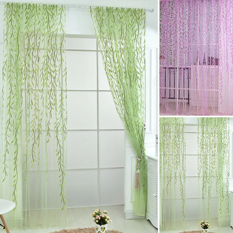 Leaves Print Tulle Sheer* Curtain Pattern Voile Panel Drape Room Window Curtain1 - image 2 of 4
