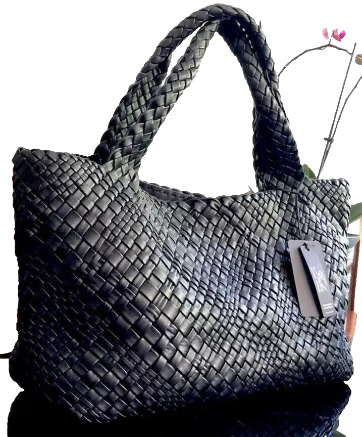 Falor Firenze F7349T Black Mesh Woven Handbag SHOPPER Italy for