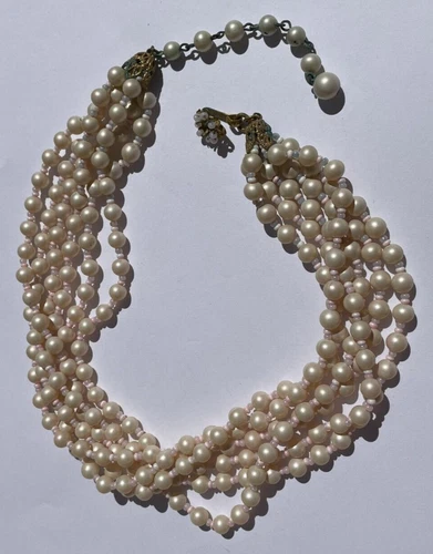 Vintage Miriam Haskell Faux Pearl & Glass Beads Choker Costume Jewelry