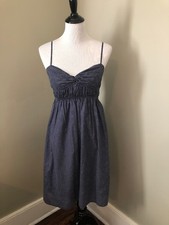 J Crew Navy And White Printed Dress Adjustable Straps Smocking Details XS