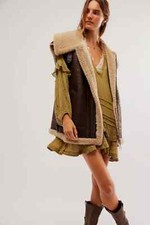 Free People FP One Tamasi Tunic Crushed Rosemary V Neck Oversize Ruffle Dress XS