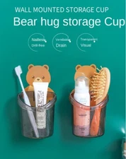 2 Pcs Wall-Mounted Toothbrush Holder Cup– Punch-Free No-Drill Bathroom Organizer