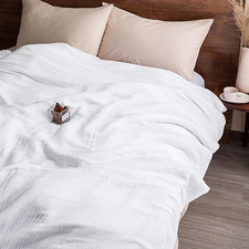 Cozy Ultra Soft Bamboo Cotton Muslin Blanket - Queen Size, White Decor