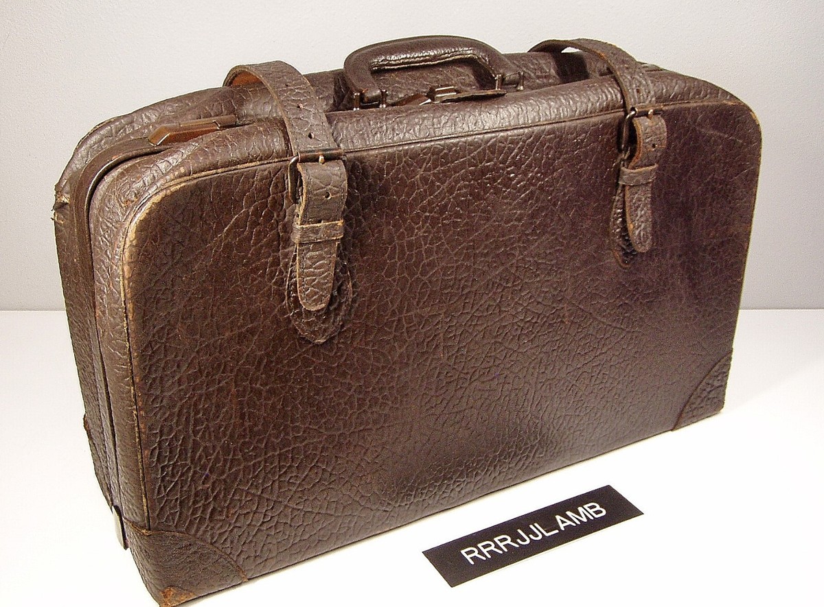 Vtg Antique 20s/30s Elephant Print Leather Suitcase Luggage Presto