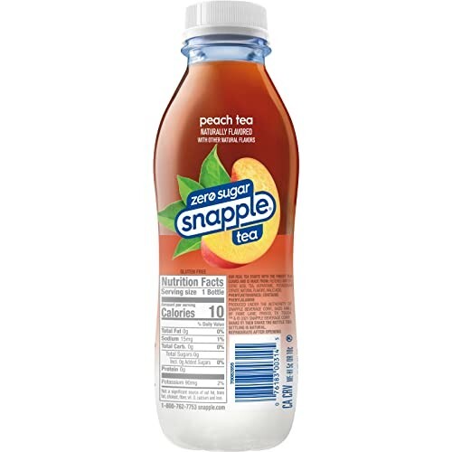 Snapple Zero Sugar Peach Tea, 16 Fl Oz Recycled Plastic Bottle, Pack of 12