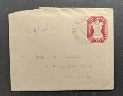 1952 Barloganj Dehra Dun India Postal History Cover to Calcutta HandG B